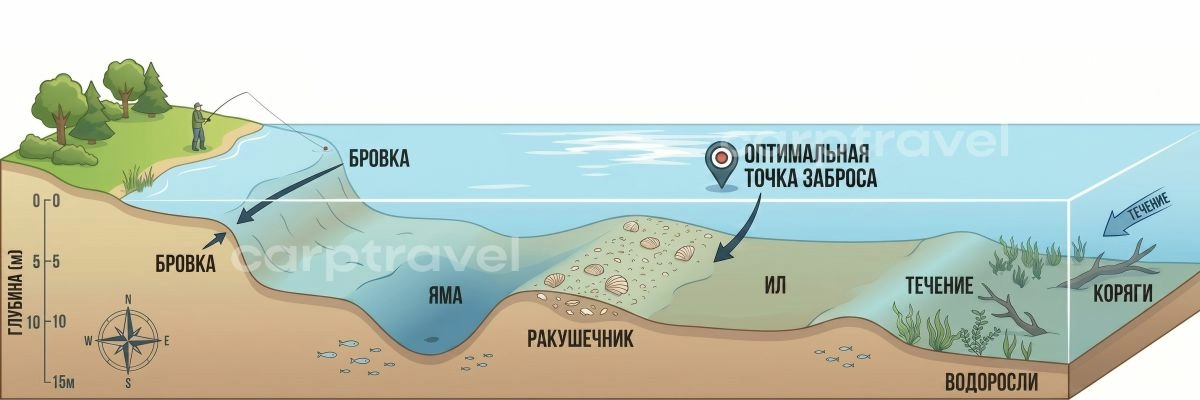 Рельеф дна глазами карпятника: где именно стоит и кормится трофейный карп Рельеф дна глазами карпятника: где именно стоит и кормится трофейный карп