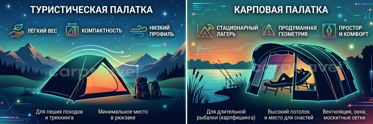 Чем карповая палатка отличается от туристической